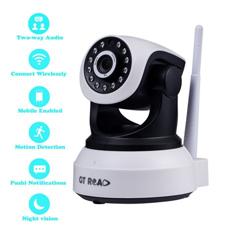 Security Camera System Wireless by GT ROAD,Wifi Internet Home Surveillance System camera,Ip/network Camera with 720p HD Video,Motion Detection,Super Night Vision and Two-way Audio(16GB TF Card Included)