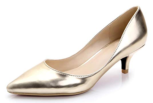 CAMSSOO Women's Elegant Pointy Toe Pumps Slip On Kitten Heels for Wedding Party Office PU Or Ve Stiletto Shoes