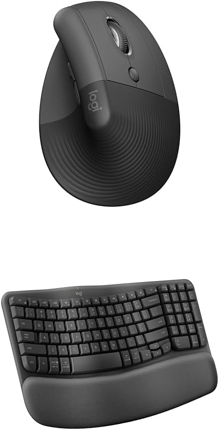 Logitech Wave Keys Wireless Ergonomic Keyboard with Cushioned Palm Rest for Multi-OS, Windows/Mac   Lift Vertical Ergonomic Mouse, Wireless Bluetooth for Windows/macOS/iPadOS, Laptop, PC - Graphite