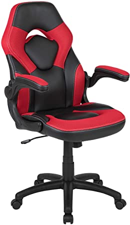 Flash Furniture X10 Gaming Chair Racing Office Ergonomic Computer PC Adjustable Swivel Chair with Flip-up Arms, Red/Black LeatherSoft, BIFMA Certified