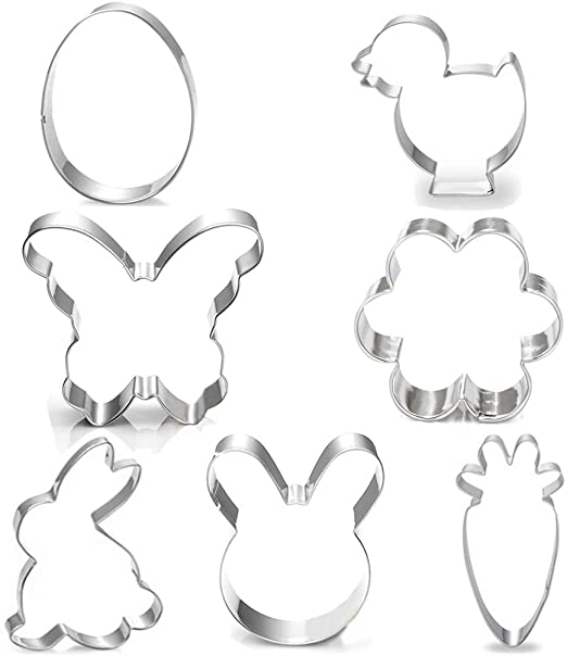 7 Piece Easter Cookie Cutter Set - Egg, Chick, Easter Bunny, Bunny Face, Butterfly, Carrot, Flower Cutters for Easter Party