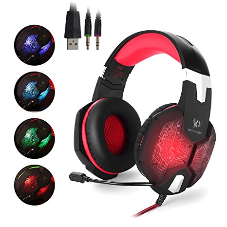 EasySMX G1000 Wired PC Gaming Headset with Mic 3.5mm Audio Plug Color-Changing Backlight Volume Control One-key Mute (Red)