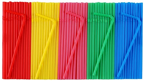 500 Pcs Colorful Disposable Plastic Flexible Straws.(0.23'' diameter and 7.7" long)