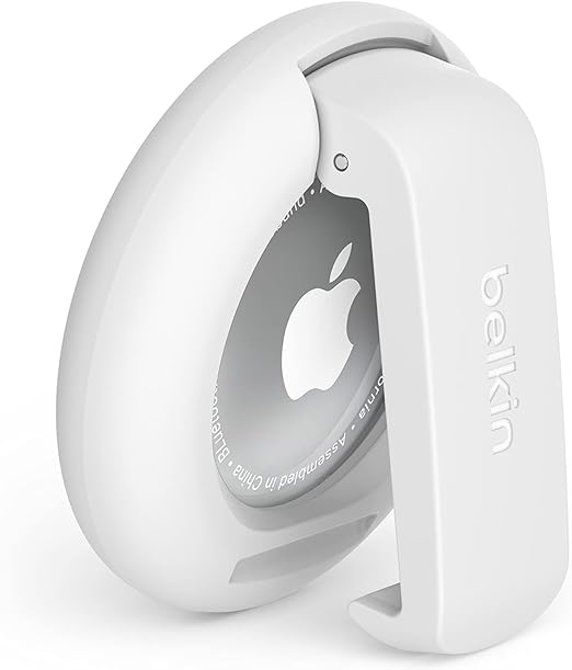 Belkin Custodia con Clip per AirTag Apple, guscio protettivo Secure Holder con anello portachiavi, protezione antigraffio per Air Tag - Bianco