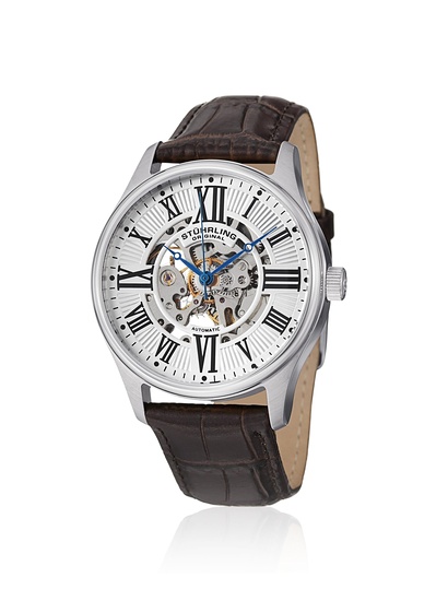 Men's 747.01 Atrium Automatic Skeleton Brown Leather Band Watch