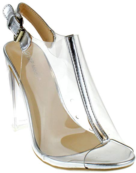 TOP Moda Fenton 1 Womens Clear Chunky Heel Peep Toe Lucite Sandals