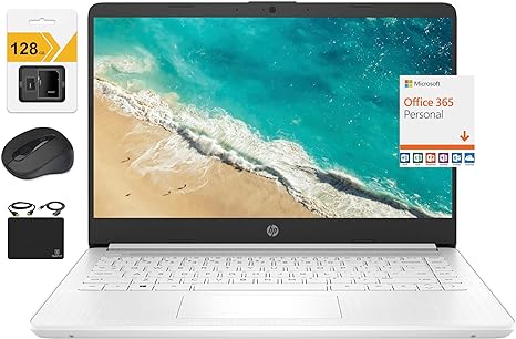 HP 2023 Newest 14" HD Ultral Light Thin Laptop, Quad-Core Intel Celeron Processor, 8GB RAM, 192GB (64GB eMMC  128GB SD), Wi-Fi, Upto 11 Hours, Windows 11 S   1 Year Office 365 HubxcelAccessory, White