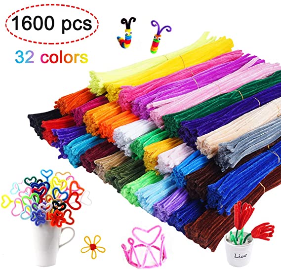 1600 Pieces Pipe Cleaners in 32 Colors Chenille Stems for Home and School DIY Art Crafts (0.23 x 11.8 Inches)