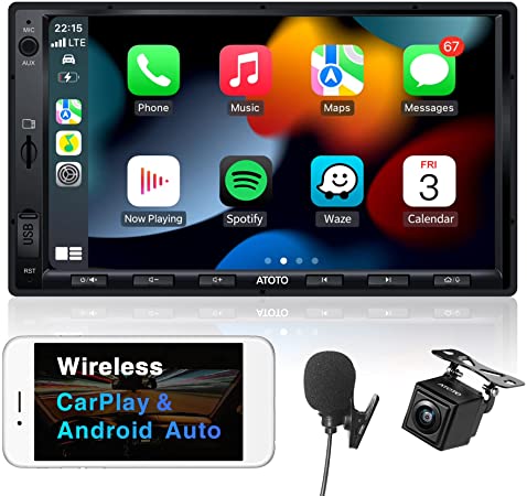 ATOTO F7 XE Wireless CarPlay & Wireless Android Auto Double-DIN Car Stereo, 7 Inch in-Dash Navigation, Mirrorlink, Phone Charge, Bluetooth, QLED Display, SiriusXM, HD LRV Input with Backup Camera, Mic