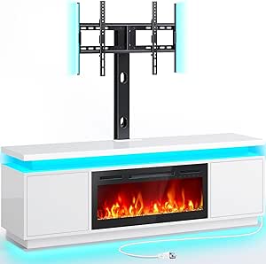 Rolanstar Fireplace TV Stand with Led Lights and Power Outlets, TV Stand Mount with Electric Fireplace, White Entertainment Center for 45/50/55/60/65/70 inch TVs, Modern TV Console for Living Room