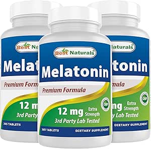 Best Naturals Melatonin 12 mg (1 Year Supply) - Drug-Free Nighttime Sleep Aid - Melatonin for Sleep and Relaxation, 365 Count (365 Count (Pack of 3))