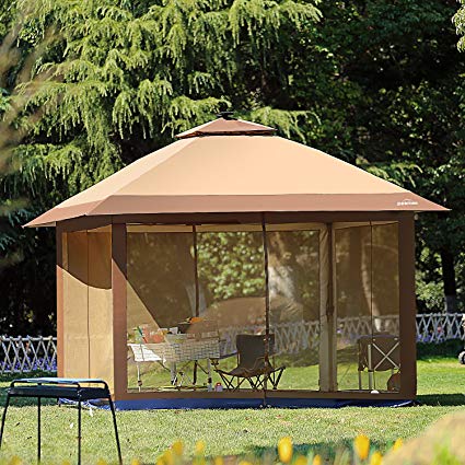 Suntime 12' x 12' Outdoor Pop Up Gazebo Canopy with Mosquito Netting and Solar LED for Parties and Outdoor Activities