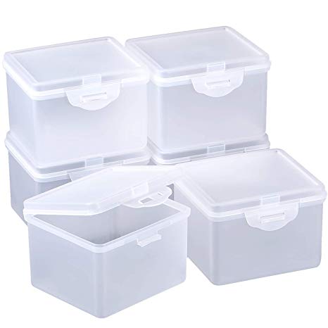 SATINIOR 6 Pack Clear Plastic Beads Storage Containers Box with Hinged Lid for Beads and More (3.85 x 3.46 x 2.75 Inch)