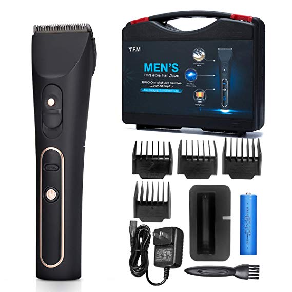 Professional Hair Clippers Set for Men Y.F.M. High-end Electric Hair Clipper Kit Cordless Hair Trimmer Beard Shaver Adjustable Shaving Speed Ceramic Blade LCD Display with Replaceable 4 Limit Combs
