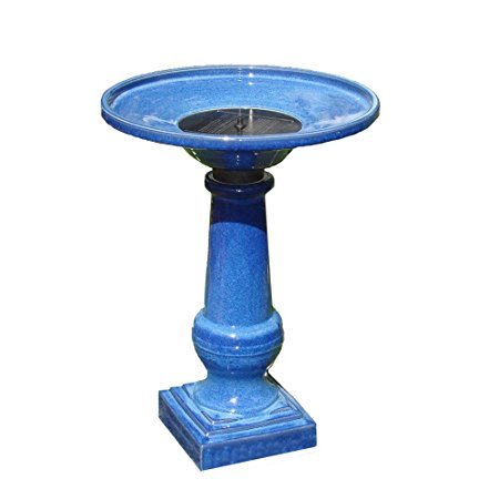 Smart Garden 25372RM1 Athena Glazed Blue Ceramic Birdbath Fountain With Solar on Demand and Battery Technology to Provide Consistent Performance in Cloudy Weather