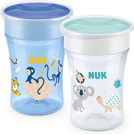 NUK Magic Cup Sippy Cup | 360° Anti-Spill Rim | 8  Months | BPA-Free | 230 ml | Blue | 2 Count