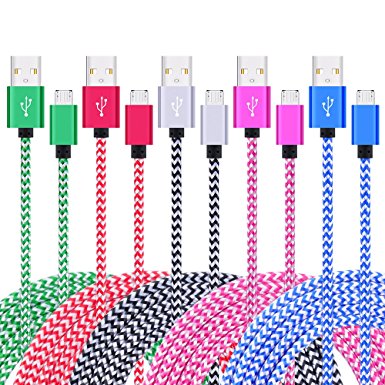 Android Cable, CIQILY 5-Pack 6FT Samsung Charging Cable Braided Nylon Cable Tangle-Free Micro USB 2.0 Charge Cable Sync Charging Cord for Android Samsung, HTC, Google Nexus, Sony, Nokia and More