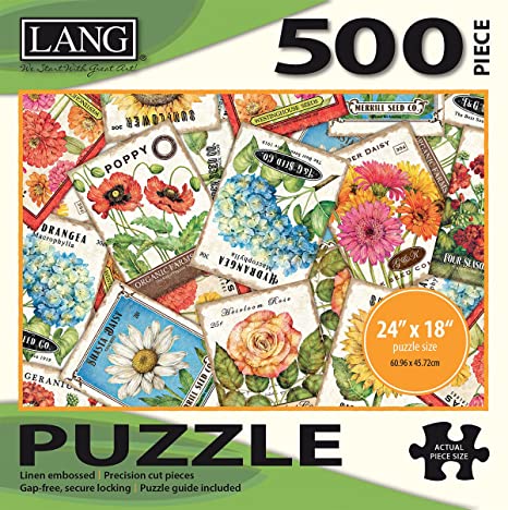 LANG - 500 Piece Puzzle -"Seed Packets", Artwork by Tim Coffey - Linen Finish - 24” x 18” Completed