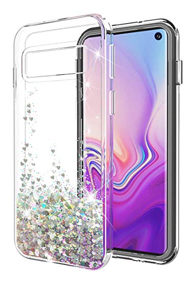 Galaxy S10 case SunStory Luxury Fashion Design with Moving Shiny Quicksand Glitter and Double Protection with PC layer and TPU Bumper Case for Samsung Galaxy S10 Phone (Sliver)