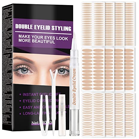Eyelid Tape, Breathable Self-Adhesive Double Eyelid Stickers Invisible Waterproof and Lightweight Double Eyelid Lifter Strips with Fork Rods and Tweezers for Different Style Make up
