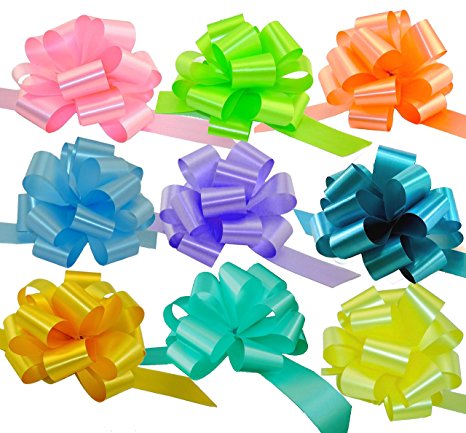 Easter Gift Basket Pull Bows - 5" Wide, Set of 9, Pink, Green, Blue, Lavender, Yellow, Pastel Colors, Decor for Christmas Presents