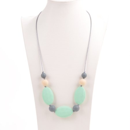 Silicone Teething Necklace - 12 Color Choices - Baby Safe For Mom To Wear - BPA-Free Chew Beads - Stylish & Natural "Ava" (Beach)