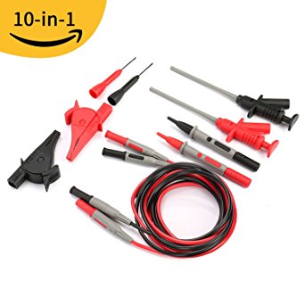 Multimeter Leads Janisa 10-in-1 Test Leads Kit Meter Test Probes Set Banana Plug 10 Pieces Electronic Professional Accessory Kit includes Alligator Clips Lead Extensions etc.