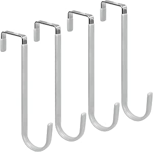 FYY Over The Door Hooks - 4 Pack Upgraded Long Door Hangers Hooks with Rubber Prevent Scratches Heavy Duty Organizer Hooks for Hanging Clothes, Towels, Hats, Coats, Bags Sliver