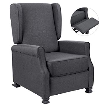Fabric Recliner Chair Modern Wingback Single Sofa Medieval Living Room Arm Chair Home Theater Seating Push Back Club Chair Reclining (Gray)