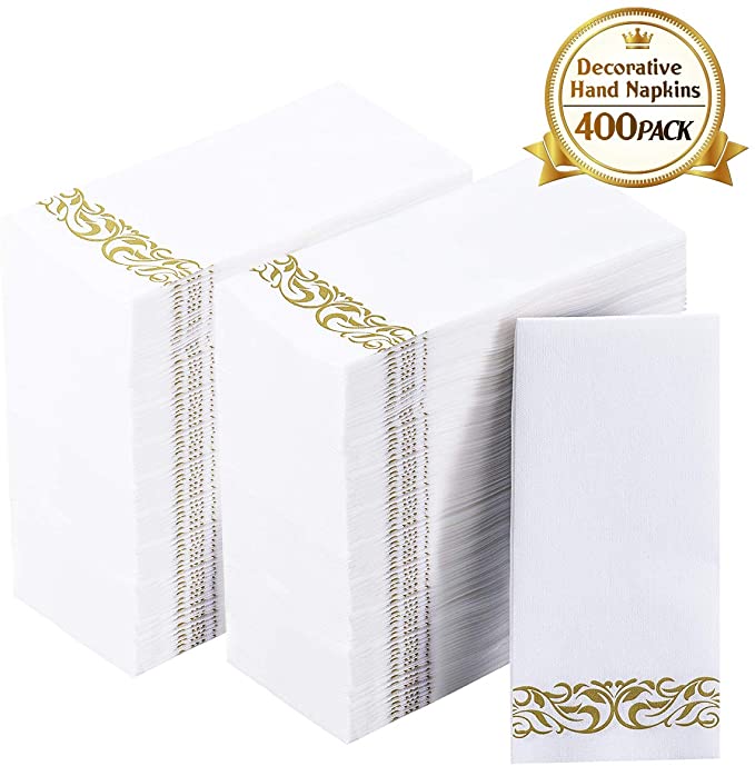 [400 Pack]vplus Paper Napkins Guest Towels Disposable Premium Quality 3-ply Dinner Napkins Disposable Soft, Absorbent, Party Napkins Wedding Napkins for Kitchen, Parties, Dinners or Events(Gold)