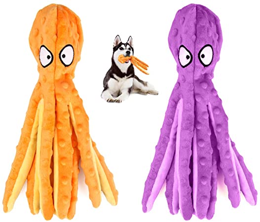 SHOKAN 2 Pack No Stuffing Squeaky Dog Toy, Soft Octopus Plush Dog Toy with Crinkle Paper, Stuffingless Dog Chew Toy for Puppy Small Medium Dogs Playing Christmas Dog Toys Gift, 32cm…