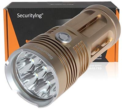 SecurityIng Powerful 4200LM 7X T6 LED Flashlight with Waterproof & Self-Defense Function 3 Switch Modes Super Bright T6 LED Lighting Lamp Torch (18650 Rechargeable Battery Not Included)