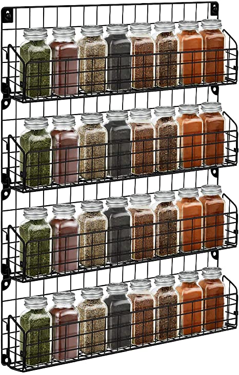 Wall Mount Spice Rack Organizer, G-TING 4 Tier Hanging Spice Organizer Stackable Iron Wire Wall Spice Rack Seasoning Organizer Wall Mounted Spice Storage Shelf for Kitchen Cabinet Pantry Bathroom Door