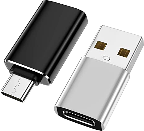 𝟮𝟬𝟮𝟯 𝐔𝐩𝐠𝐫𝐚𝐝𝐞𝐝 [2 Pack] [Aluminum Shell] Converter USB C to USB Adapter (1 Pack)&USB to USB C Adapter (1 Pack) for iPhone/PC/Samsung/Airpods Laptop/MacBook /iPad/Google/etc-Black/Sliver