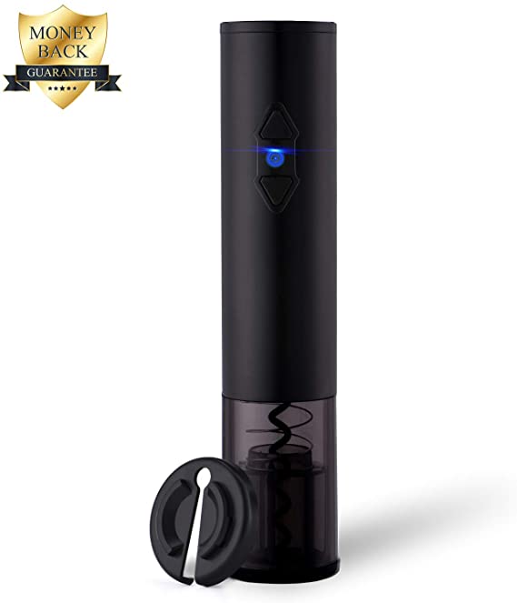 MDDM Electric Wine Opener, Automatic Wine Bottle Opener, Cordless Electric Corkscrew（Stainless Steel）, Battery-operated Includes Foil Cutter (Black)