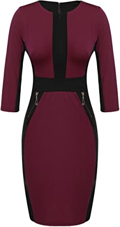 ACEVOG Women's Bow Turtleneck Solid Bodycon Evening Party Pencil Dress