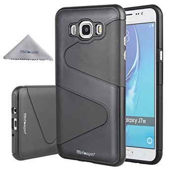 Galaxy J7 (2016) Case, Wisdompro [Heavy Duty] 2 in 1 Hybrid Shockproof Protective Case (Hard S-Line PC Shell   Soft TPU Inlay) for Samsung Galaxy J7(2016)(NOT fit 2015 Edition) - Black / Black