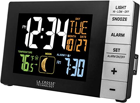 La Crosse Technology Color Alarm Clock with Indoor Temperature and USB Port