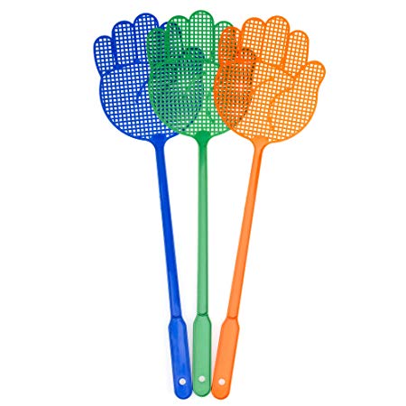 OFXDD Fly Swatter, Long Fly Swatter pack Pest Control, Fly Swatter Heavy Duty, Assorted Colors Shape palm (3 Pack)
