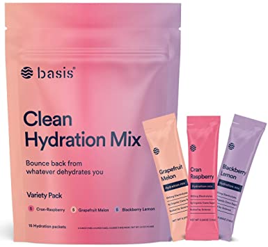 Basis Electrolyte Powder, Clean Hydration, Keto-Friendly, Easy-Open Supplement Drink Mix, Low Sugar Dehydration Relief - for Workout Illness Hangover Travel Sports Fatigue (Variety Pack, 15 Sticks)