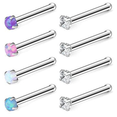 Ruifan 18G 316L Surgical Steel 1.5mm 2mm 2.5mm 3mm Opal & Clear CZ Nose Bone Rings Studs Ring Body Piercing Jewelry 1-8PCS