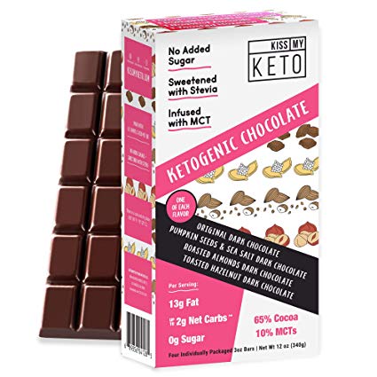 Kiss My Keto Low Carb Keto Dark Chocolate Keto Snack, (4 Pack) A Perfect Sweet Treat with MCT Oil for Ketogenic Diet Support Sugar-Free, Keto Friendly Foods - No Artificial Ingredients (Variety Pack)
