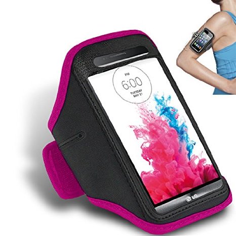 LG G3 Hot Pink Adjustable Armband Sport Gym Bike Cycle Running Jogging Sports Case Cover Holder Pouch SVL31 BY SHUKAN®, (HOT PINK)