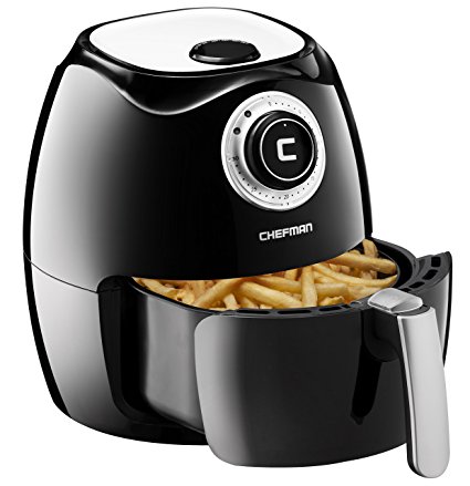 Chefman Air Fryer with Adjustable Temperature Control for the Perfect Result in Frying a Variety of Foods, Cool-to-Touch Exterior and 2.6L Fryer Basket Capacity, RECIPE BOOK Included, Black - RJ38-OPP