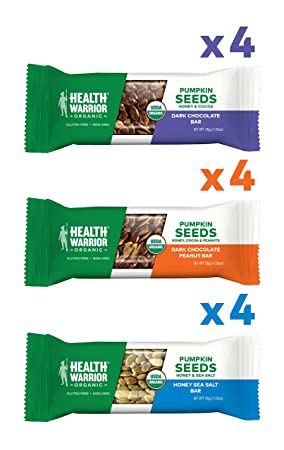 Health Warrior Organic Pumpkin Seed Protein Bars, Variety Pack, 8g Plant Protein, Gluten Free, Certified Organic, 12 Count