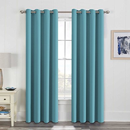 H.Versailtex Thermal Insulated Blackout Drapes Soft and Smooth Microfiber Formaldehyde-free Curtains For Nursery,Grommet Window Panels,52 by 84 - Inch - Aqua - Set of 2