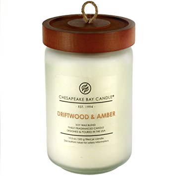 Chesapeake Bay Candle Heritage Collection Large Glass Jar Candle with Lid, Driftwood & Amber