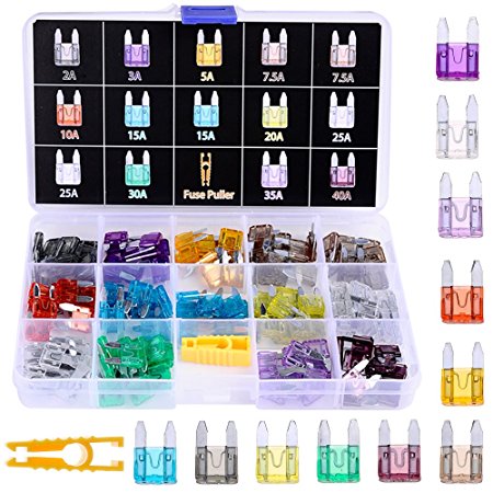 Winlyn 140pcs Assorted Auto Car Truck Mini Blade Fuse Assortment 2 3 5 7.5 10 15 20 25 30 35 40AMP Car Boat Truck SUV Automotive Replacement Fuses - Low Profile Mini Small ATM/APM Blade Fuses