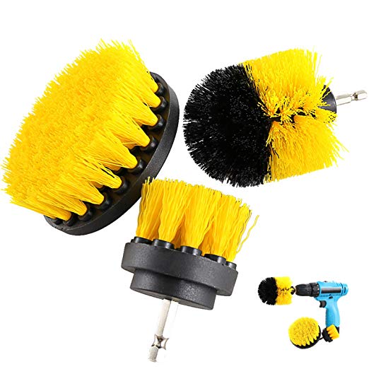 Drill Brush Attachment Kits, 3 Pieces Cleaner Scrubbing Brushes for All Purpose Bathroom Surface, Grout, Tub, Shower, Kitchen (Yellow)