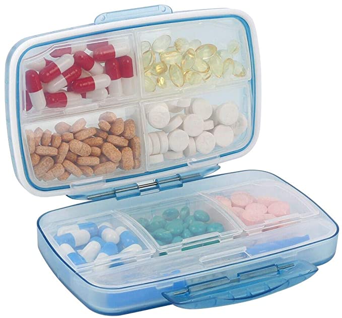 Bidear Travel Pill Organizer Large Portable Moisture Proof Vitamin Case, Bidear Oversize 8 Compartment Pill Box, Pill Holder - Airtight & Moistureproof – Blue